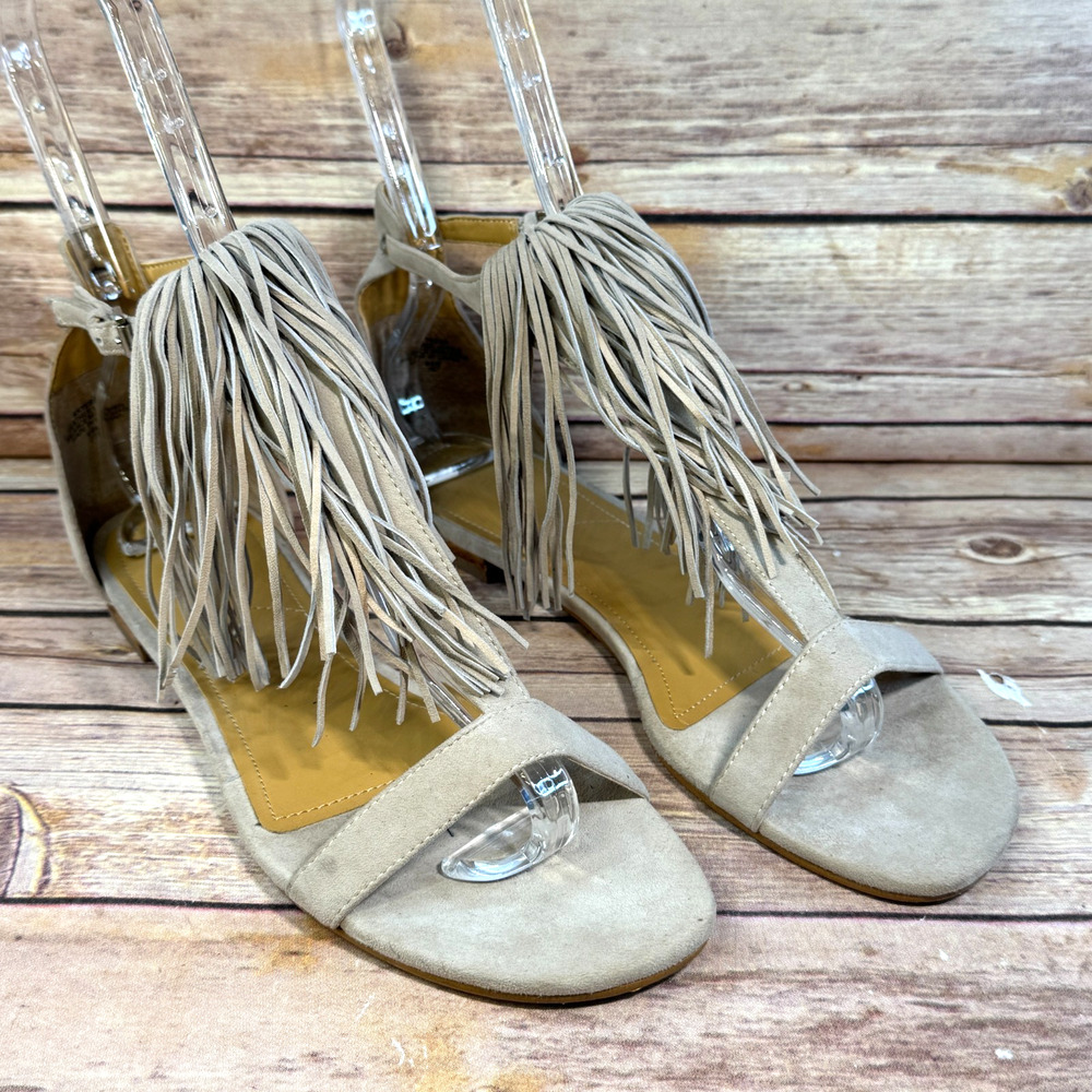 Kendall & Kylie Taupe Gray Suede Fringed Tessa Flat Boho Sandals 8.5M